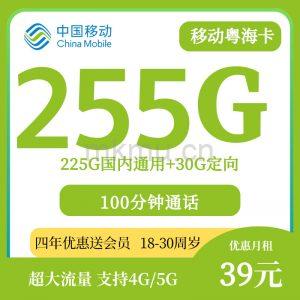 广东用户又有福利了!移动粤海卡39元255G大流量+100分钟 赠送四年视频会员-麦卡